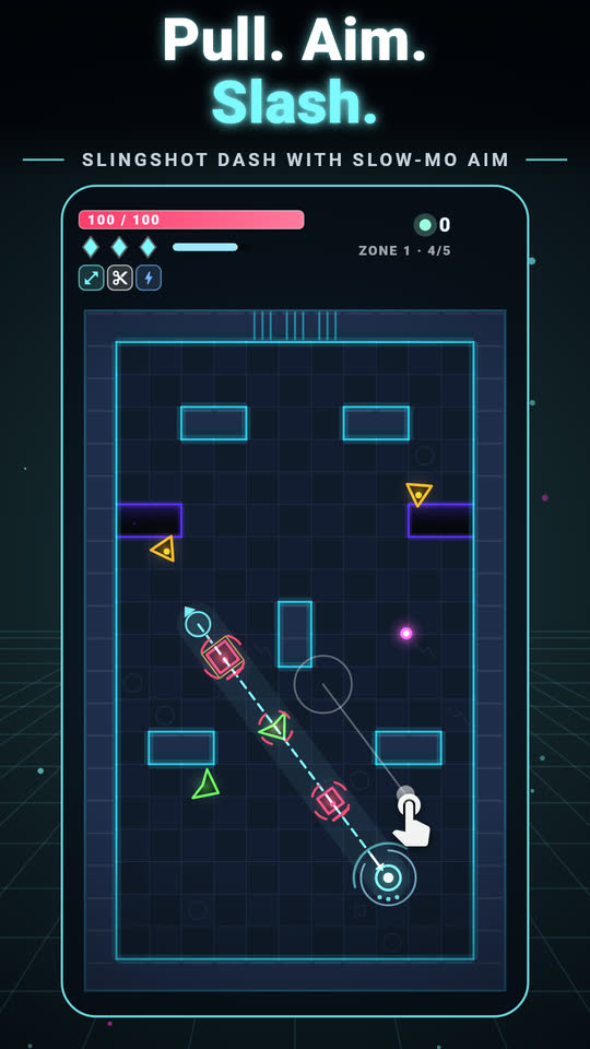 Slingshot dash with slow-motion aim